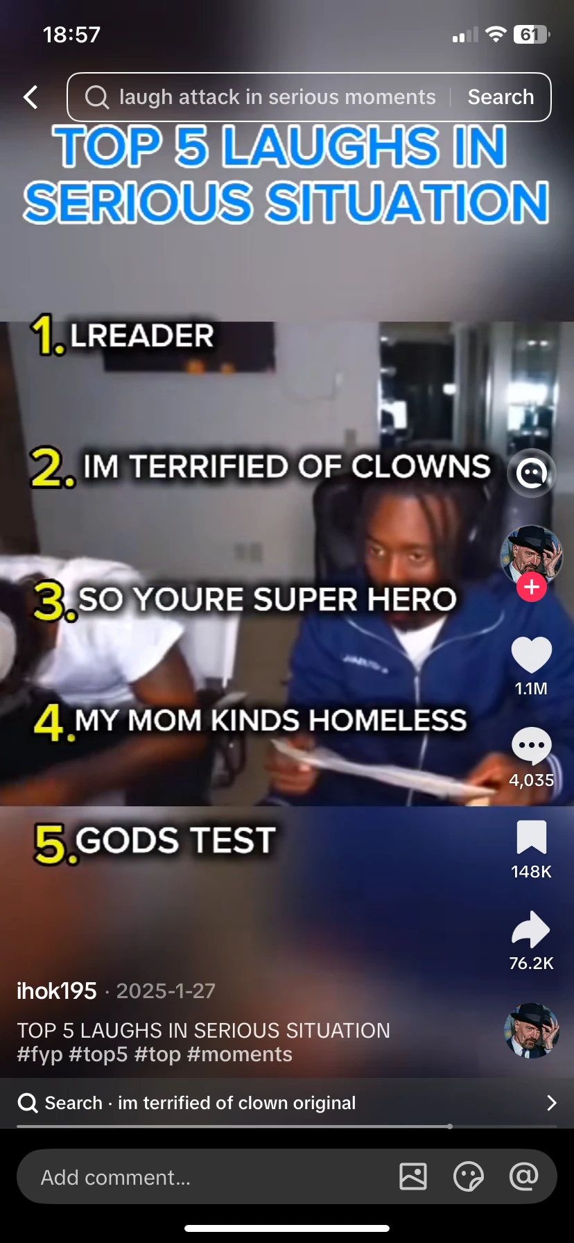Exemple de TikTok viral au format classement Top 5